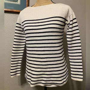 GAP cream navy blue striped shaker boat neck extra fine wool & acrylic sweater S